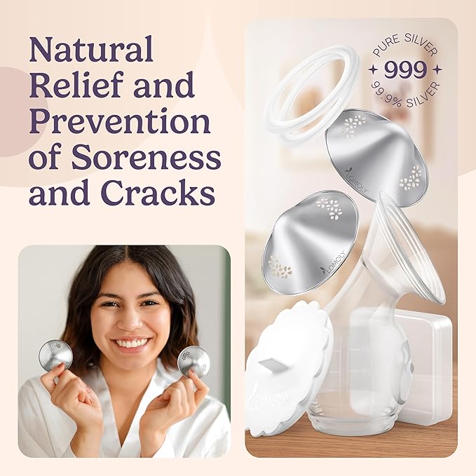 Silver Nipple Covers Breastfeeding: Pure 999 Silver Nipple Shield | Silver Nursing Cups w/Breast Shields, Hands-Free Breast Pump (Silver, L - 1.8x0.6)