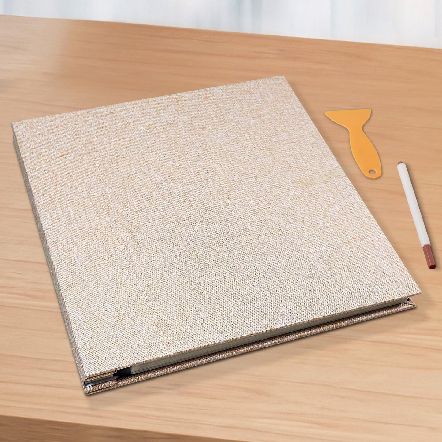 Large Photo Album Self Adhesive Scrapbook Album for 4×6 8×10 Pictures DIY Magnetic Linen Cover Album 40 Pages for Family Wedding Gifts with Metal Pen and Plastic Board