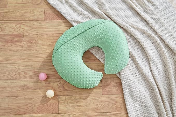 Nursing Pillow and Positioner Breastfeeding and Bottle Feeding, Propping Baby, Tummy Time, Sitting Support for Baby Boy Baby Girl, with Removable Dots Cover (Celadon, 22 X 17.7 X 5.9 Inch)