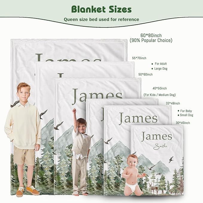 Personalized Woodland Baby Blanket with Name Custom Name Blanket for Boy Newborn Expect Mom Customized Gifts for Baby Shower Birthday Christmas