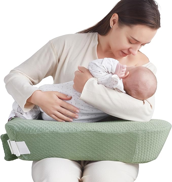 QSTEHEML Nursing Pillow for Breastfeeding - Adjustable Breastfeeding Pillows for Women with More Support & Removable Cover, Baby Feeding Pillow for Newborn Moms and Baby Essentials,Green