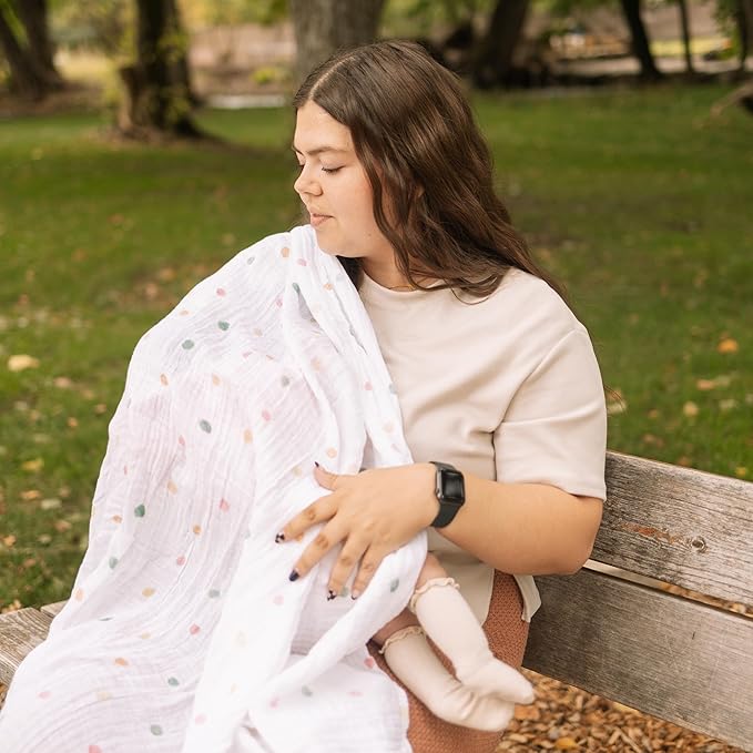 Little Unicorn Premium Cotton Swaddle Baby Blanket | Breathable Fabric | for swaddling, Play, Nursing & More (Party Dots)