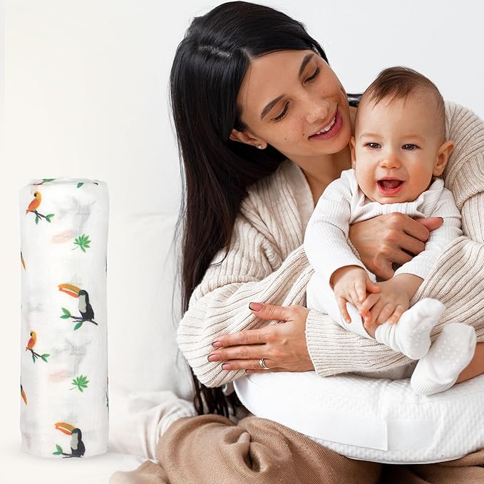 Muslin Baby Swaddle - Breathable Receiving Blankets for Newborn Baby, 70% Viscose derived from Bamboo, 30% Spandex, Imported