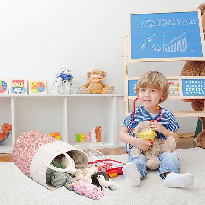 Cotton Rope Laundry Basket Hamper for Clothes Woven Storage Basket for Living Room Bedroom Boho Tall Rope Baskets for Blanket Toys Pillow Towels Baby Nursery Hamper Bin Large (multicolor)