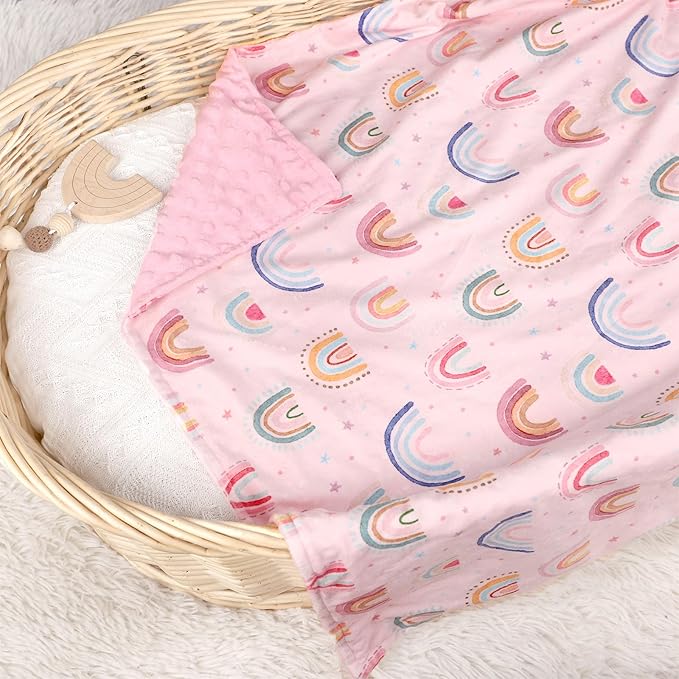 Super Soft Minky Toddler Blanket 30x40 Inches, Double Layer, Dotted Backing, Floral Baby Crib Blanket for Nursery, Car Seat, Pet, Rainbow