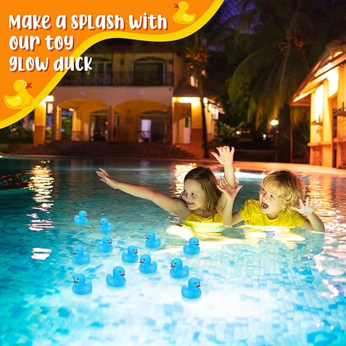 Tradder 50 Pcs 2 Inch Glow in The Dark Rubber Ducks Bulk Summer Rubber Float Ducks Light for Pool Bath Bathtub Baby Shower Autumn Halloween Christmas Party Favors Gift(Blue)