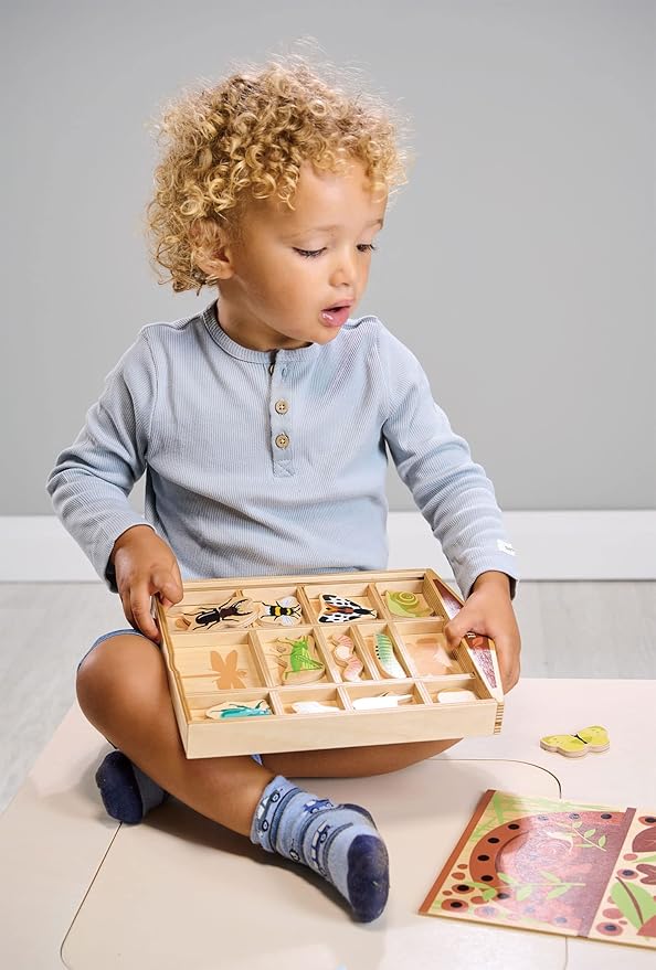 Tender Leaf Toys - The Bug Hotel - 13 Wood Garden Bugs with Shelving Unit and Front Panel - Made for Little Hands - Open-Ended Nature Play - Science Learning Toy for Boys and Girls - Age 3+