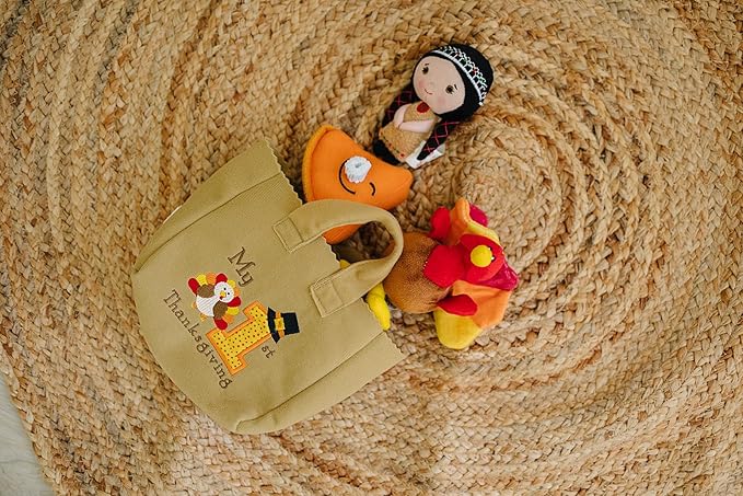 Genius Baby Toys My First Thanksgiving Toy with Plush Gobble Turkey, Teddy Bear, Little Pumpkin Pie, Indigenous Native American Girl - Cute Thanksgiving Toys for Babies Toddlers