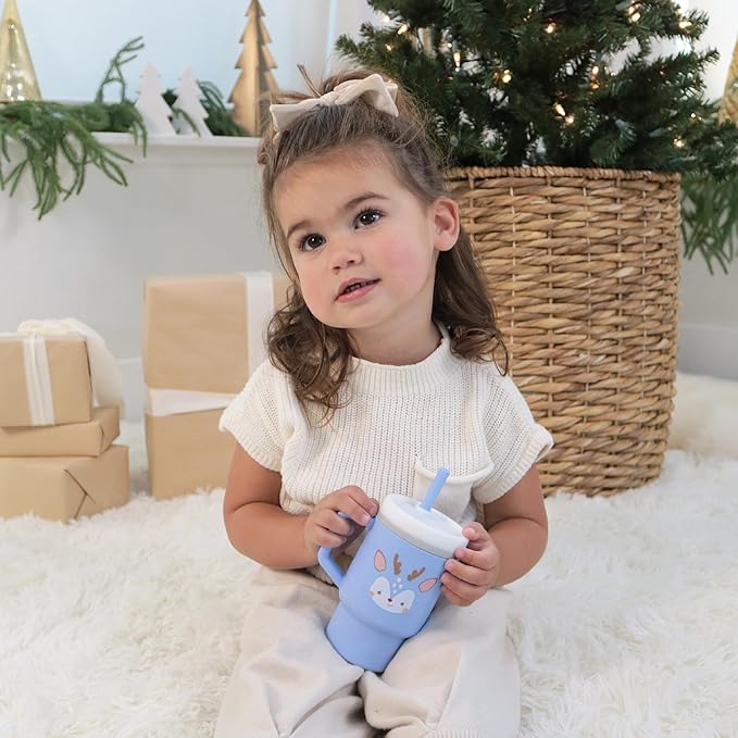 Infantino My 1st Tumbler, Silicone Sippy Cup with Straw & Handle, Spill-Resistant Baby Cup for On-the-Go, BPA-Free Transition Bottle, Reindeer