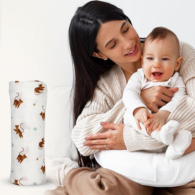 Muslin Baby Swaddle - Breathable Receiving Blankets for Newborn Baby, 70% Viscose derived from Bamboo, 30% Spandex, Imported