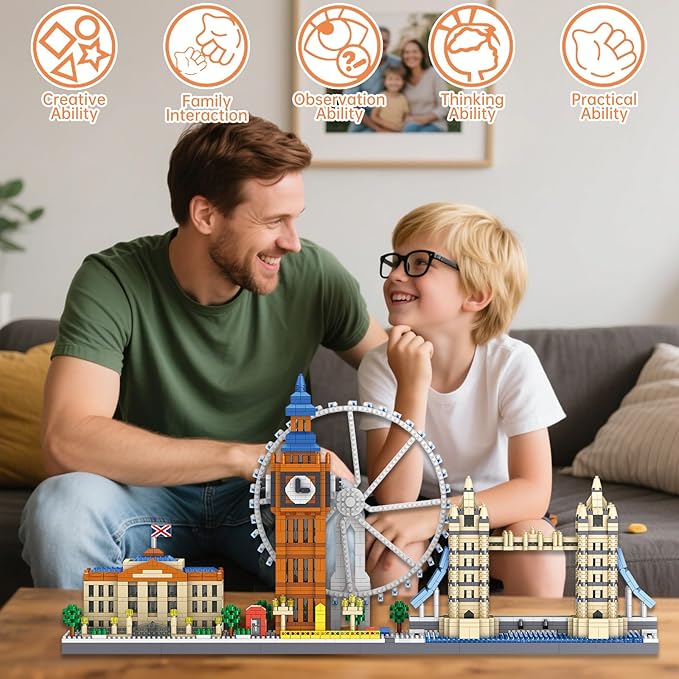 Architecture London Skyline Micro Mini Blocks Building Set, The London Eye, Big Ben, Westminster Palace, and Tower Bridge Gift for Kids and Adults (3110 Pieces)