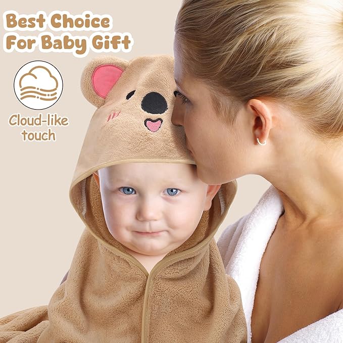 6 Pack Baby Hooded Bath Towels, Premium Ultra Soft Absorbent Coral Fleece Bath Towel Set for Newborns, Infants, Toddlers, and Kids, 31.5 X 31.5 Inch Hooded Towel for Boys and Girls