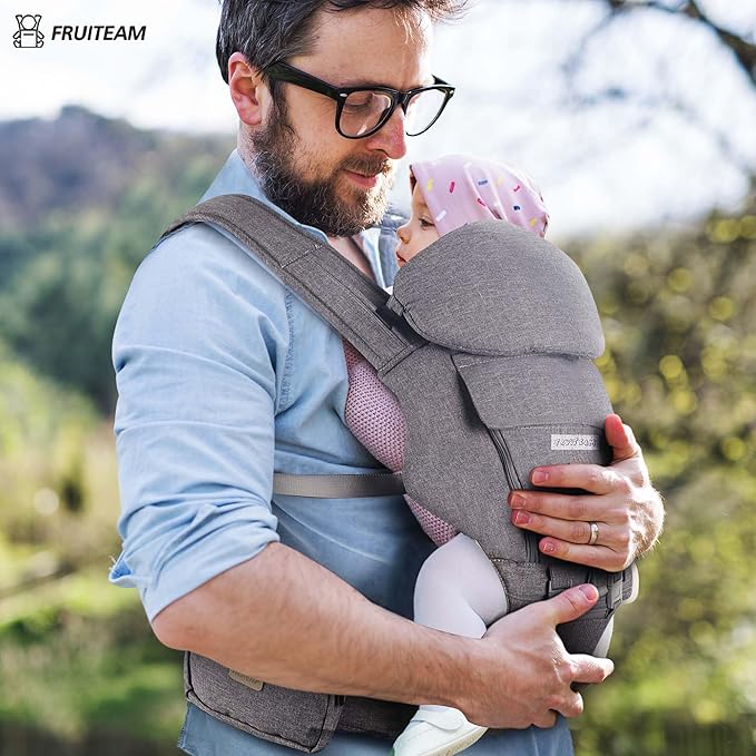 FRUITEAM Baby Carrier Newborn to Toddler, Safety-Certified Baby Waist Stool, Ergonomic 6-in-1 Baby Carrier with Head Support, Adjustable & Removable Baby Holder for All Seasons, Dark Grey