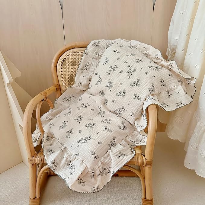 BuLuTu Cotton Muslin Pillowcase for Toddler Girls Boys Chic Shabby Floral Kids Pillow Case, Breathable Soft Durable Children Pillow Cover for Travel/Sleep, Hyacinth Pattern, 14"x20"