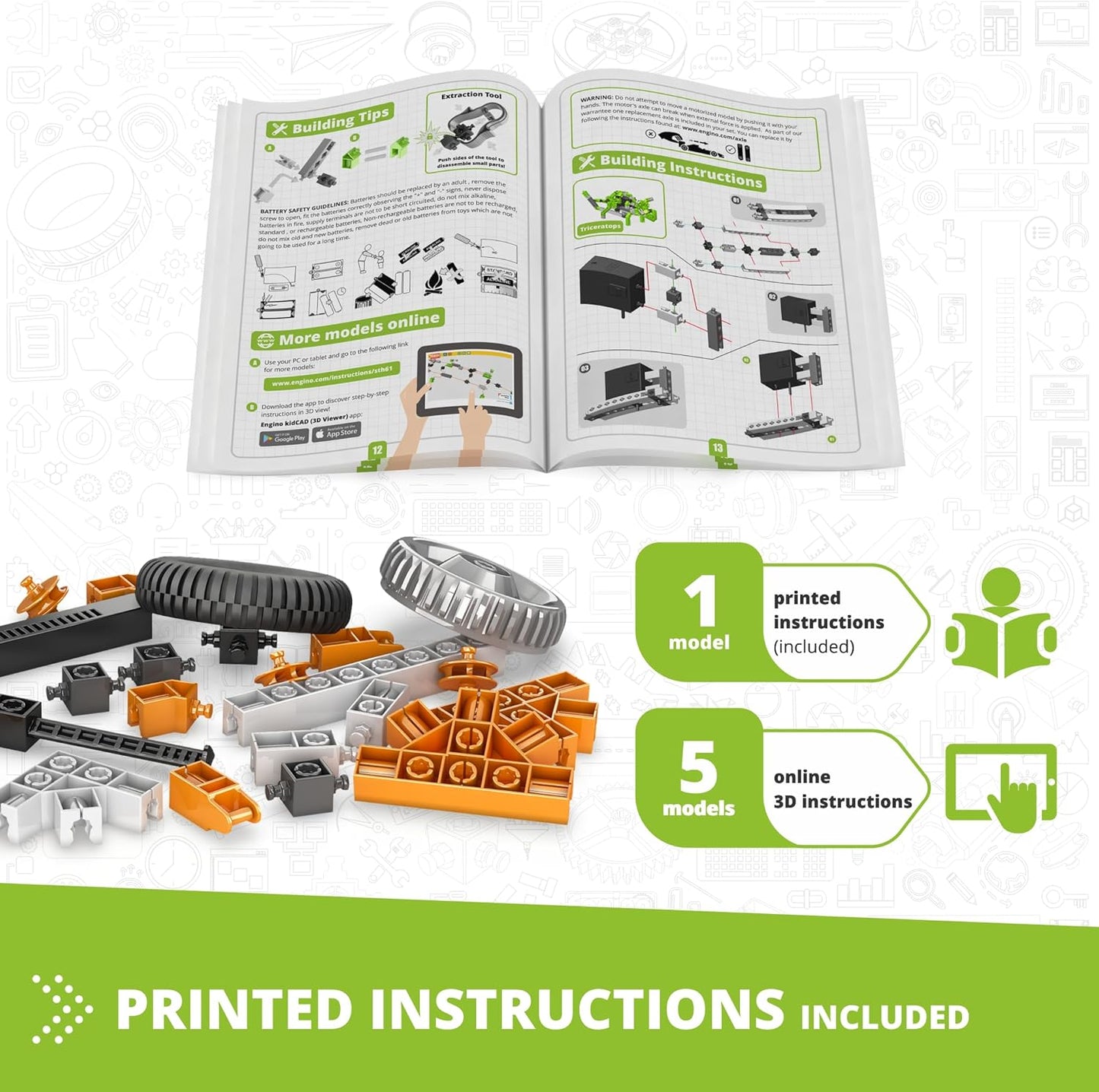 Engino STEM Kit, Learning About Dinosaurs, Building Toys for Kids 9+, STEM Projects, Learning & Education Toys, Engineering Kit, Gifts for Boys & Girls (5 Motorized Models)