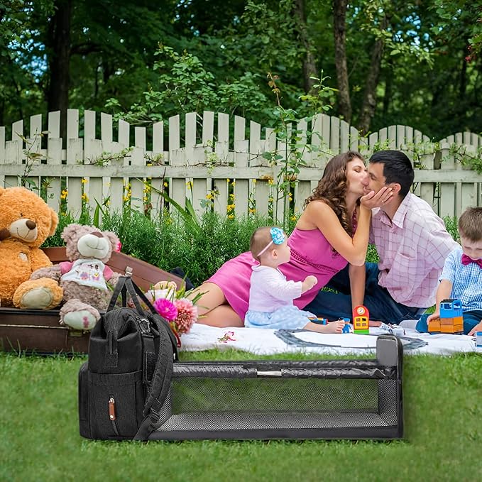 Diaper Bag Backpack with Changing Station Portable 3 in 1 Multifunction Backpack Travel mommy bag Stroller Black