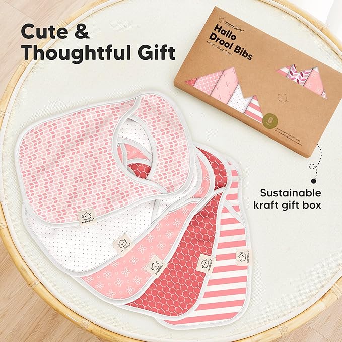 KeaBabies 8-Pack Baby Bibs for Boys, Girls - Pullover Bibs for Drooling Teething Baby Girl & Boy Toddler, Newborn, Soft & Absorbent, Cute Colors, Large Torso Coverage Keep Infant Clean & Dry (Blush)