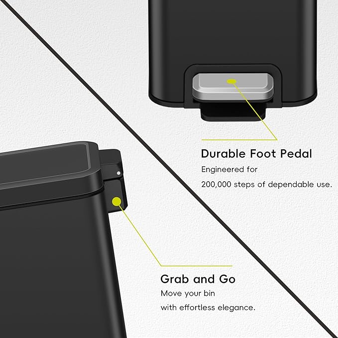 EKO Small Bathroom Trash Can with Lid Soft Close, Step Pedal, 10 Liter / 2.6 Gallon Stainless Steel Garbage Can with Removable Inner Bucket, Anti-Fingerprint Finish (Matte Black)