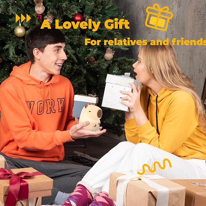 LED Squishy Animal Night Light - 2 Level Dimmable Nursery Lamp for Kids, Rechargeable Touch Lamp, Cute Dorm Decor - Perfect Baby Boys Girls Gift (Kapibala)