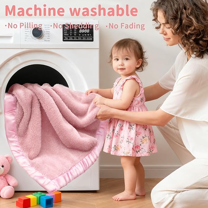 Pro Goleem Fleece Baby Blankets for Girls with 2 Inch Satin Trim, Super Soft Plush Receiving Blanket for Infant Toddler Newborn, Cozy 30x40 Inch Crib & Stroller Blanket (Pink)