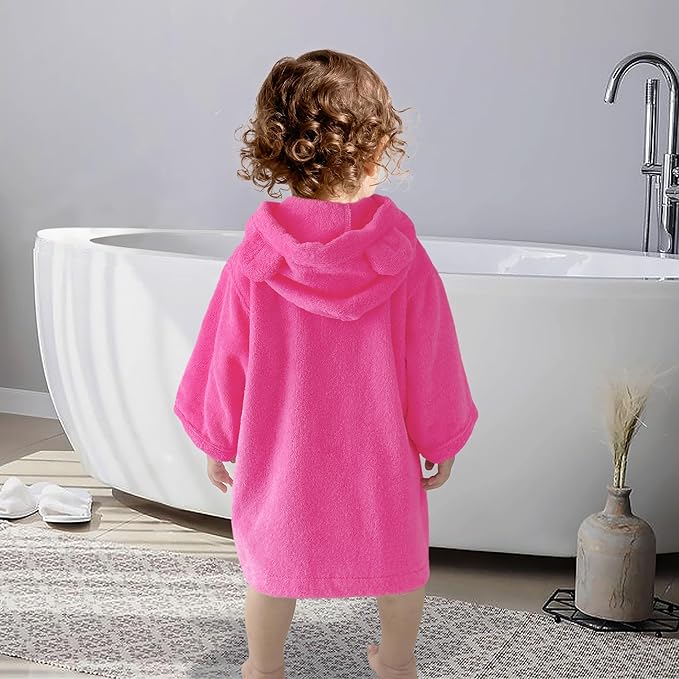 VOOVA & MOVAS Baby Hooded Towel with Bear Ear, 0-3Years | 100% Cotton, Ultra-Soft & Absorbent | Gentle for Sensitive Skin, Bath, Pool & Beach Towel | Newborn (Hot Pink)
