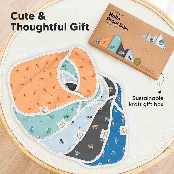 8-Pack Baby Bibs for Boys, Girls - Pullover Bibs for Drooling Teething Baby Girl & Boy Toddler, Newborn, Soft & Absorbent, Cute Colors, Large Torso Coverage Keep Infant Clean & Dry (Cosmo)