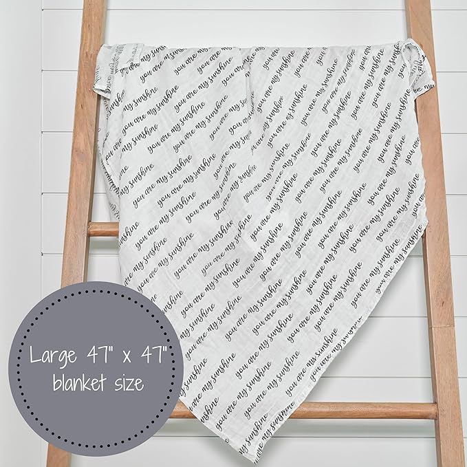 LollyBanks Baby Swaddle Blanket, 100% Cotton Muslin Blankets for Boys and Girls, 47 x 47 Inches Soft and Breathable Baby Blanket, Gentle Newborn Swaddle Wrap, Registry (You are My Sunshine Print)