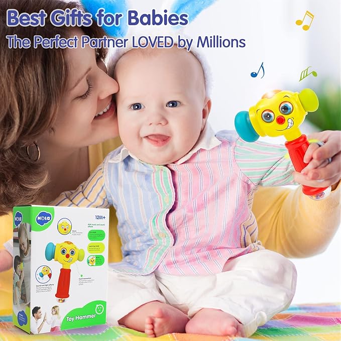 HOLA Toys for 1 Year Old Boy Birthday Gift - Hammer Baby Toy 12-18 Months, Musical Toddler Toys 1-2 with Light Flashing, Learning Toy for Toddlers 1-3 Easter Basket Stuffers for Babies Toddler