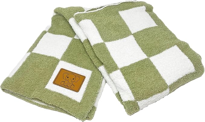 Checkered Baby Blanket 28"x40" - DreamSoft Knit Throw for Crib, Stroller or Car Seat - Soft Receiving Blanket/Newborn Nursery Gift Essential for Toddler, Infant, Kids, Boys & Girls (Sage Green/White)