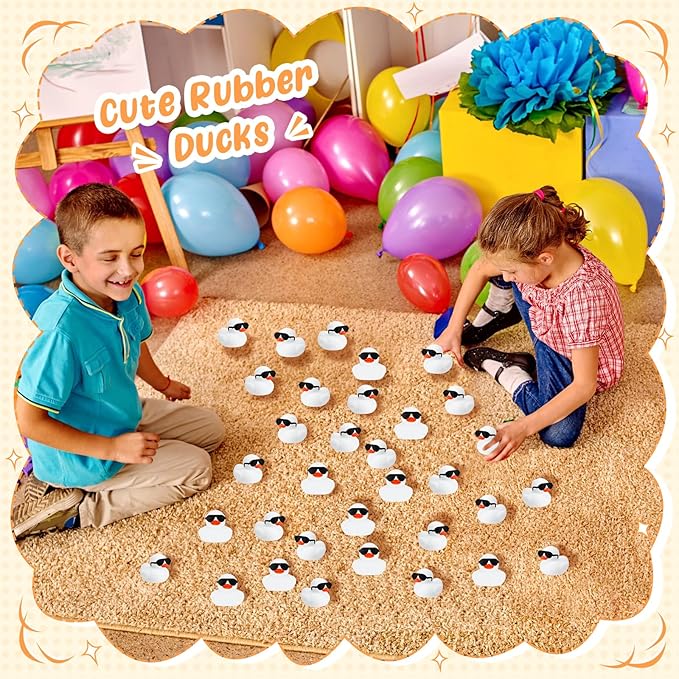 Sosation 36 Packs Mini Rubber Ducks with Sunglasses Sets 2.2 Inch Bath Squeaky Rubber Duckies Cute Float Bathtub Toys for Christmas Birthday Party Favors Class Prizes Car Decor(White)