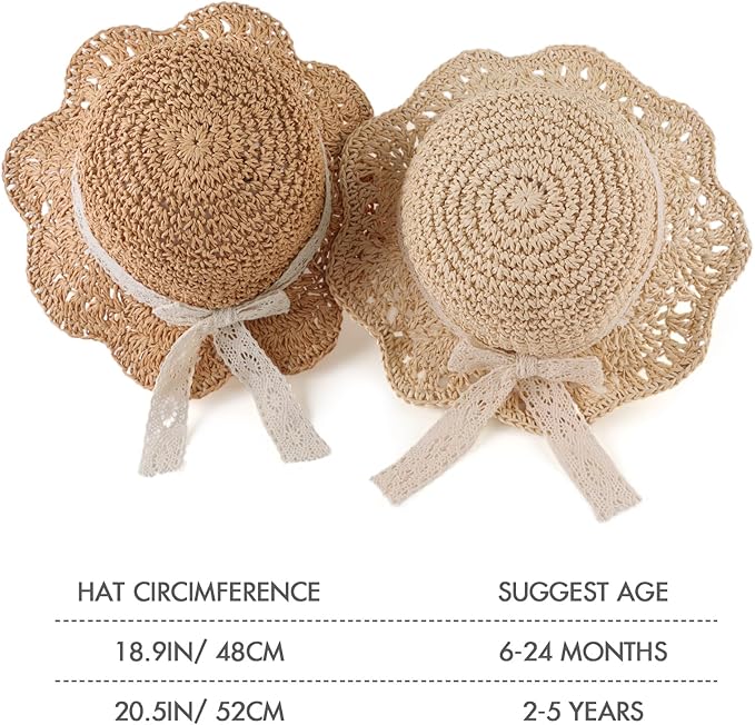 Baby Girl Straw Hat Outdoor Baby Sun Protection Hats Summer Bowknot Beach Cap for Infant Toddler Girls