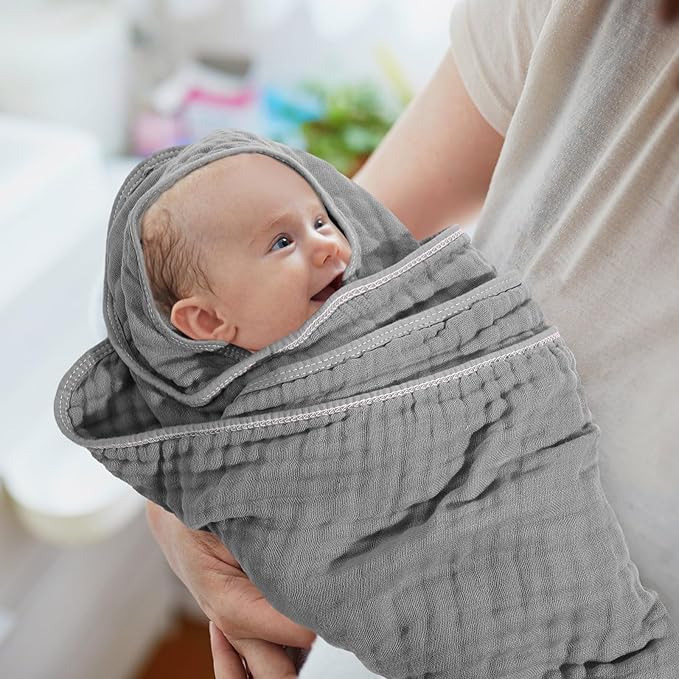 Peryiter 6 Pcs Muslin Hooded Baby Towels, 32"x 32" Cotton Newborn Bath Towel Muslin Infant Baby Blankets Absorbent Unisex Newborn Registry Gift Essentials for Girls Boys (Blue Series)