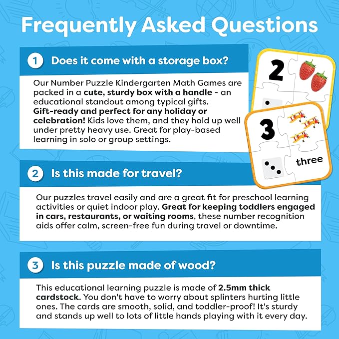 Number Puzzle Kindergarten Math Games - Number Matching Puzzle - 20 Sets Learning Numbers Puzzles - Counting Toys for Toddlers Kids Ages 3-5 - Preschool Learning Activities - Puzzles for Toddlers 2-4