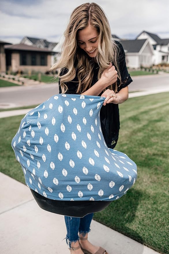 Baby Car Seat Cover Canopy and Nursing Cover Multi-Use Stretchy 5 in 1 Gift Quarterback by Copper Pearl