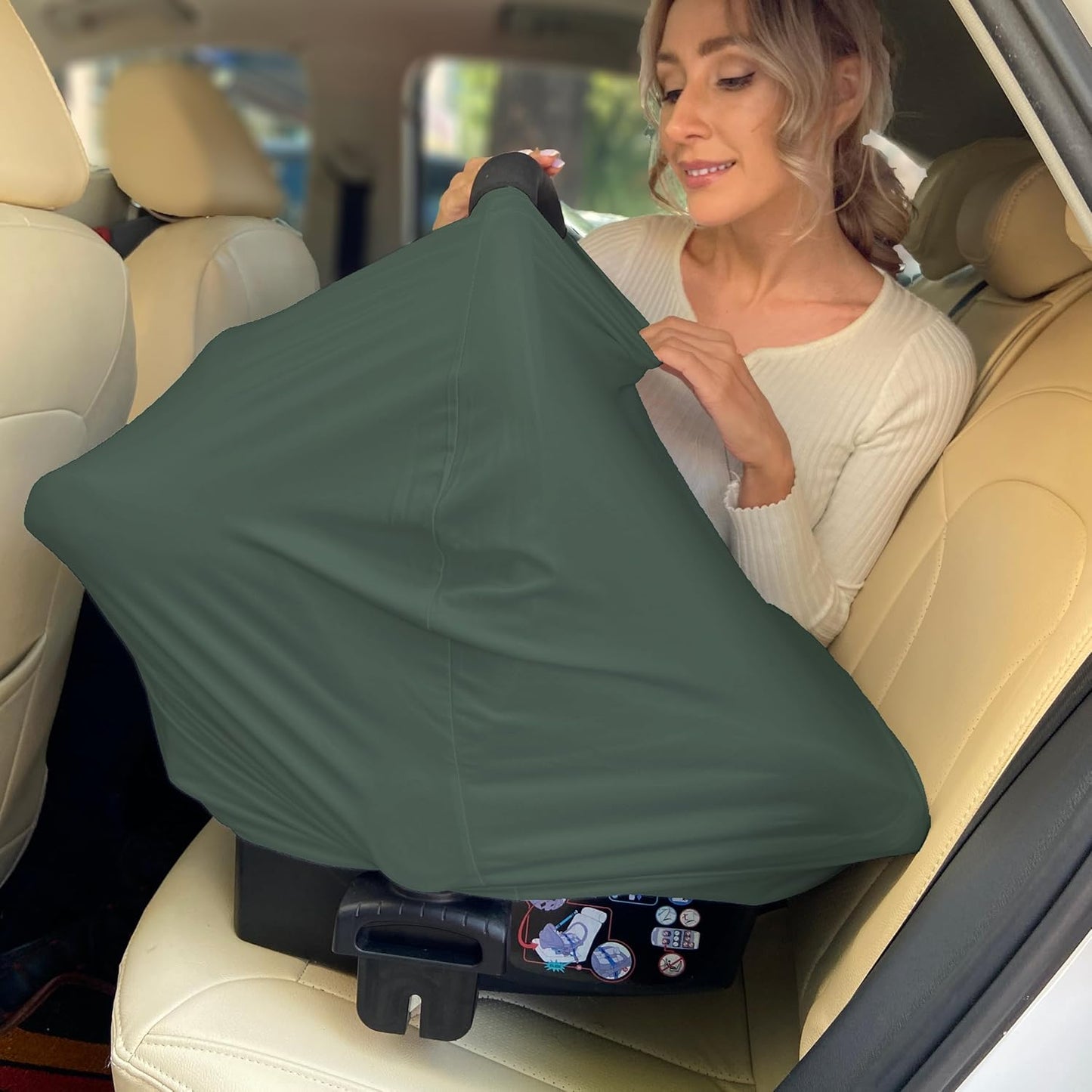 Breathable Car Seat Cover for Babies – Multi-Purpose Soft Rayon Nursing Cover for Breastfeeding, High Stretchy Infant Carseat Canopy, Stroller Cover (Smooth Rayon, Roman Green)