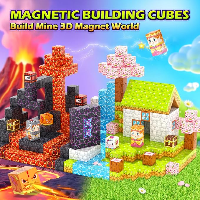 100PCS Magnetic Blocks - 1" Magnetic Building Blocks Toddler Outdoor Toys for Kids Ages 4-8 8-12 Magnet Tiles STEM Sensory Montessori Kids Toys for 3+ Year Old Boys Girls Christmas Birthday Gifts