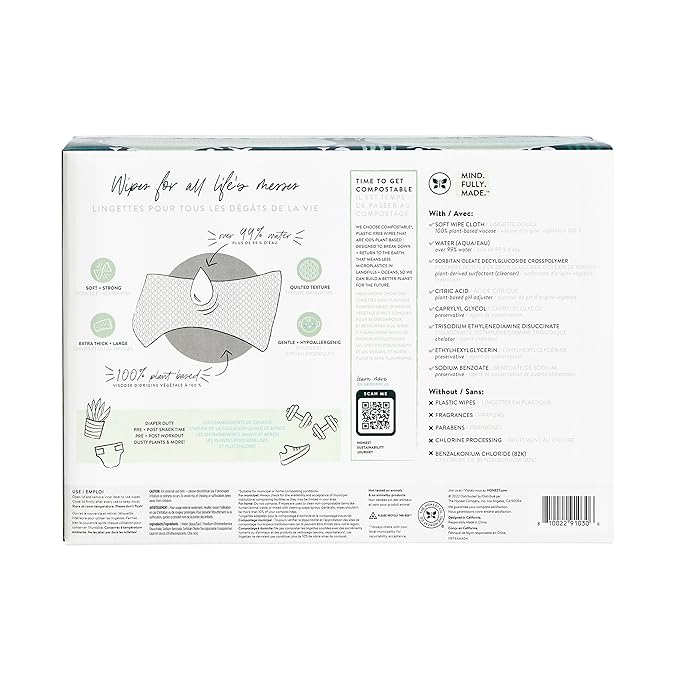 The Honest Company Clean Conscious Multi-Use Wipes | Hypoallergenic + Unscented for Sensitive Skin | Over 99% Water, Compostable, Plant Based, Baby Wipes | Balance Blues, 576 Count