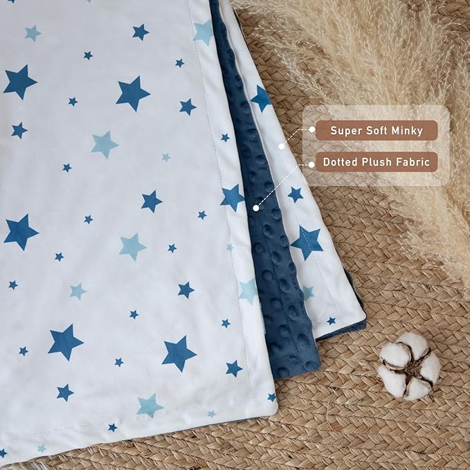 Baby Blankets for Unisex Boys Girls, Soft Nursery Crib Blankets with Dotted Fleece Back for Newborns Toddlers 30x40 Inch Blue Star Bed Throws
