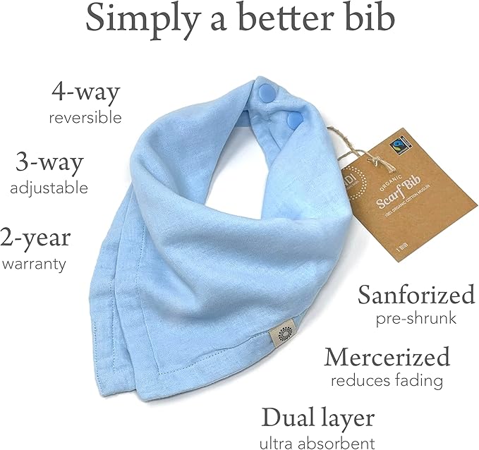 Kishu Baby Indi Organic Baby Bandana Bibs – Fairtrade 4-Way Reversible Drool Bibs for Boys & Girls – Unisex (Set of 5)