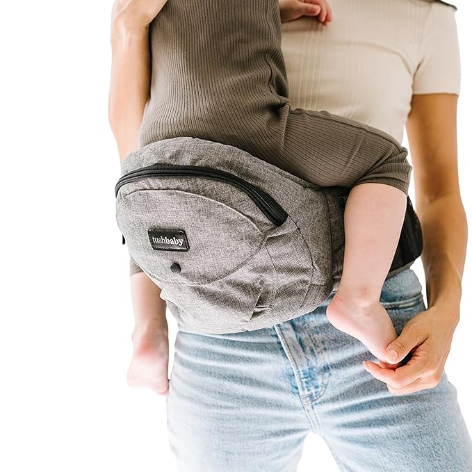 Tushbaby Ergonomic Hip Seat Carrier- for Babies and Toddlers 0-3yrs, Safety Approved, Structured Support, Convenient Pockets, Feeding Aid, Durable YKK Zippers, Foam-Free Build, (Grey)