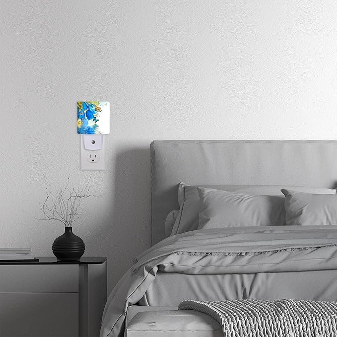 Night Light for Kids,Blue Tulips and Butterfly LED Night Light Plug into Wall with Dusk to Dawn Sensor for Girls Boys Room Decor,Hallway,Kitchen,Bathroom,Nursery,Stairs