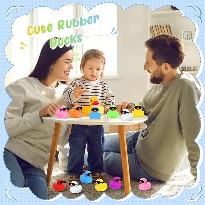 Sosation 36 Packs Mini Rubber Ducks with Sunglasses Sets 2.2 Inch Bath Squeaky Rubber Duckies Cute Float Bathtub Toys for Christmas Birthday Party Favors Class Prizes Car Decor(Multicolored)