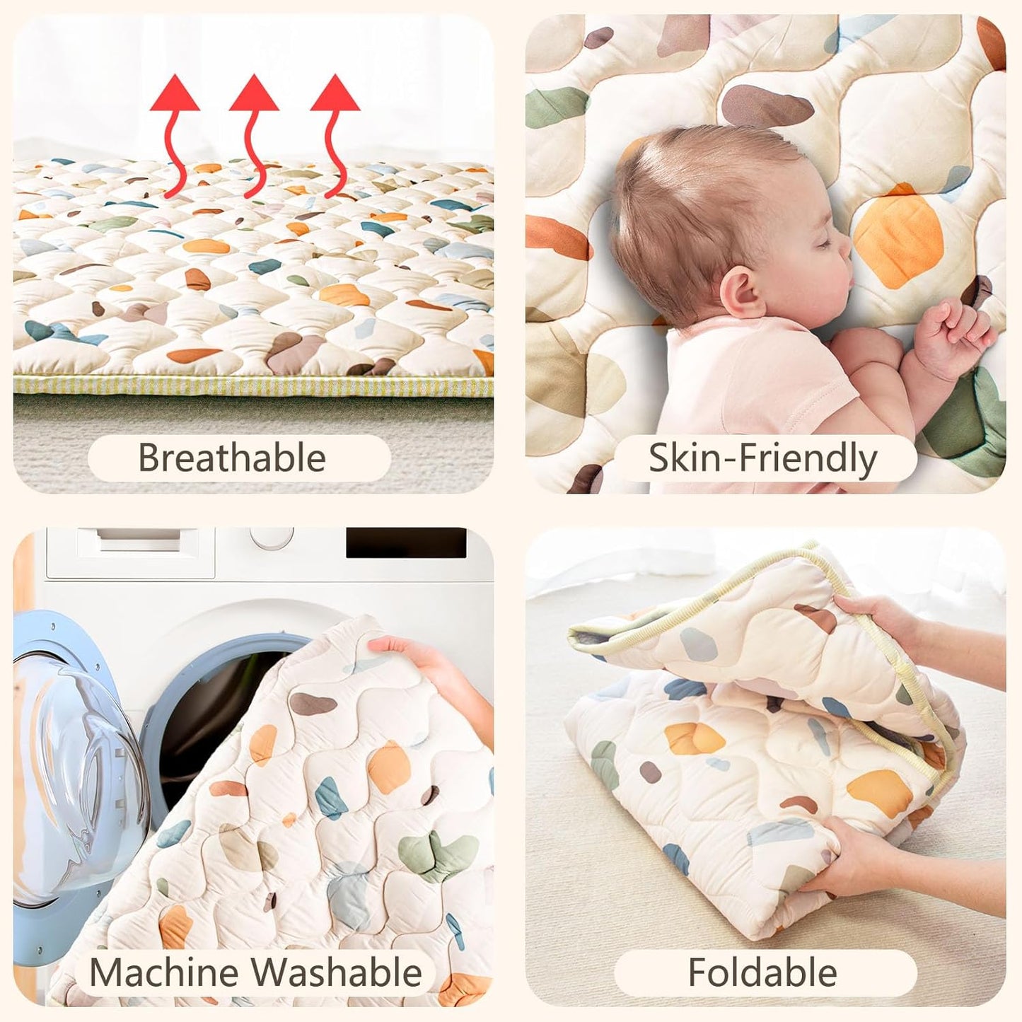 Baby Play Mats for Floor, 71”x59” Upgraded Thickness & Larger Super Soft Playmat for Babies and Toddlers, Foldable Washable, Upgrade Anti-Slip Crawling Mat for Playpen(Boho Color Blocks)