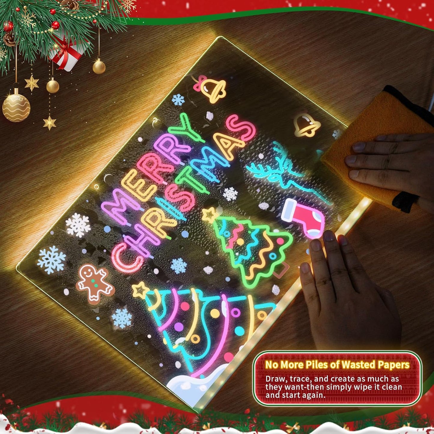 Lumiboard Led Drawing Board with 7 Colors,12"X8" Acrylic Dry Erase Board with Light, Include Adapter, Hanging Chain, Led Drawing Board for Kids with Stand,Birthday and Christmas Gifts for Kids