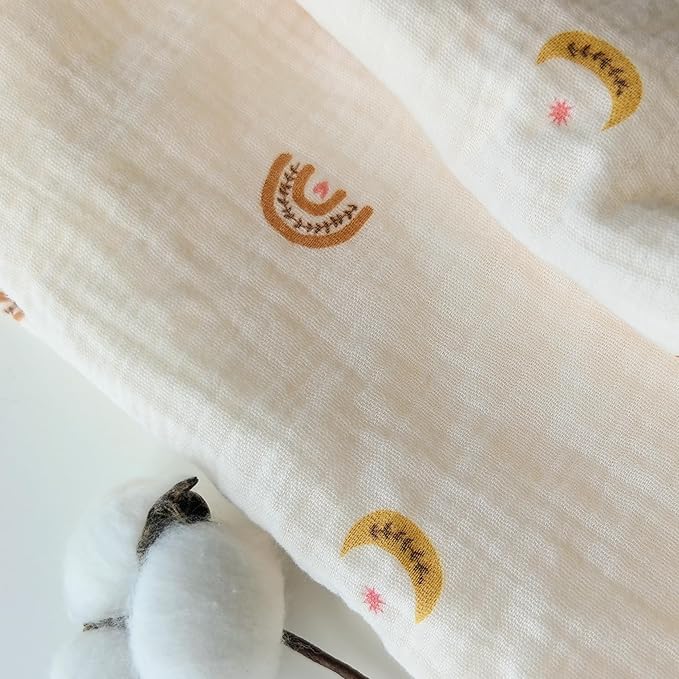 CREVENT 30''X40'' Organic Muslin Cotton Baby Blanket for Newborns, Soft Mink Backing, Essential for Baby Shower Birthday Gift - Moon 75X100cm
