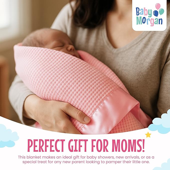 Blankets - Thermal Waffle Warm Baby Blanket for Crib - Soft and Cozy Baby Crib Blanket for Nursery, Stroller, or Naptime Comfort - Ideal Shower Gift - Pink, Satin Trim (36" x 50")