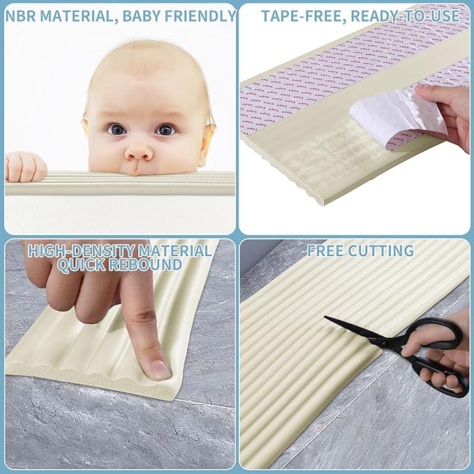 MABOZOO 8'' Extra Wide Seat Edge Cushion, 13.1 FT Length Foam Fireplace Cushion Soft Hearth Guard Bumper Pad Child Proof Padding Hearth Pad Edge Protector, Fireplace Baby Proofing for Baby (Cream)