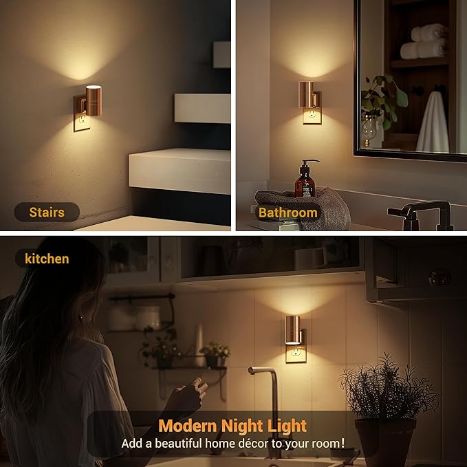 JandCase Night Light, LED Night Lights Plug into Wall, 2 Pack Automatic Nightlight with Light Sensor, 3000K Soft White 0-100LM Dimmable Modern Nightlight for Kids Bedroom Hallway