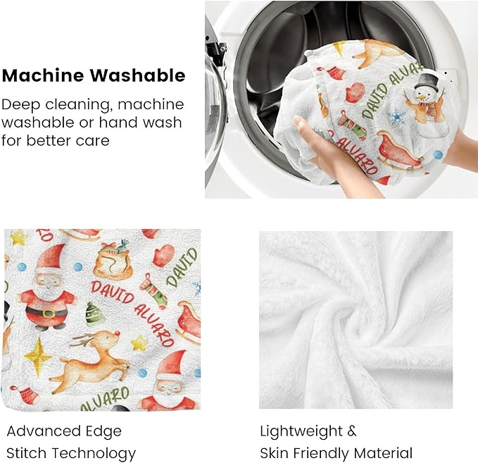 Ship Next Day - Custom Christmas Baby Blanket with Name | Multiple Styles Optional, Personalized Flannel Toddler Blanket, Christmas Swaddle for Boys & Girls, Xmas Decor Throw