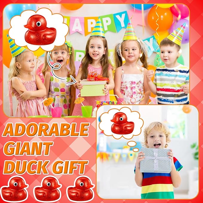Honoson 6.89 Inch Giant Glitter Rubber Duck Big Glitter Rubber Duck Large Sparkly Duckling Bath Toy with Squeaky Sound for Summer Baby Shower Birthday Party Favor Gift(Red)